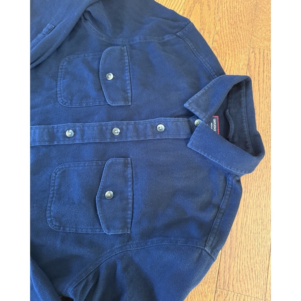 UNTUCKit Button Down Shirt Mens Medium Navy Blue Linen Blend Double Pocket